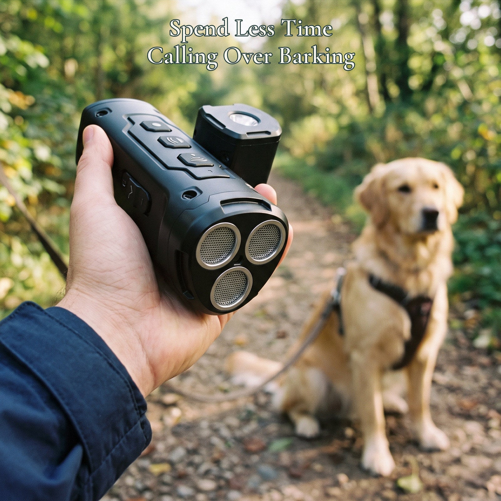 Black Quiet Trail trainer with a dog and owner on a park path