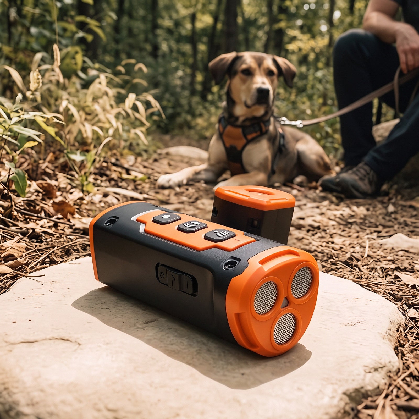 Orange Black Quiet Trail trainer, whole view